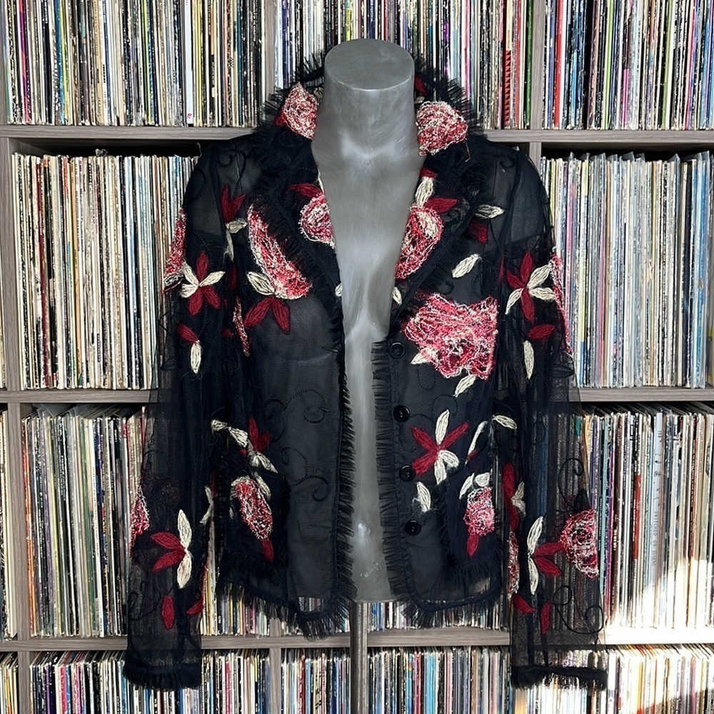 Y2K Floral Embroidered Tulle Blazer Size 6